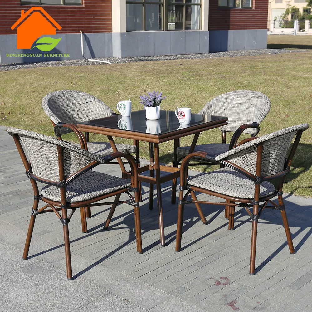Outdoor Table Cafe Garden Terrace Square Picnic Furniture Modern Chair And Dining Set Outdoor Glass Tables