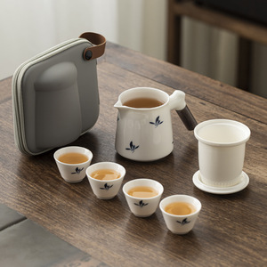 Wholesale of Small <b>Sets</b> of Travel <b>Tea</b> <b>Sets</b> Made of Jadeite White Porcelain One Pot and Four Cups Portable for Outdoor Use - Product Image 1