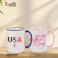 Tasses en céramique vierges Topjlh de 11 oz avec bordure colorée et poignée assortie, pour sublimation, commandes en gros pour activités promotionnelles