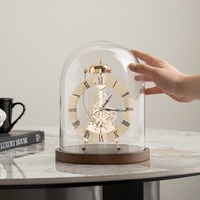 Horloge de table mécanique créative de luxe avec couvercle en verre transparent, chiffres romains, ornement artisanal en métal, décoration pour la maison, le salon ou le bureau