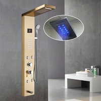 Colonne de douche murale en acier inoxydable noire avec cascade de pluie, éclairage LED, panneau de douche intelligent