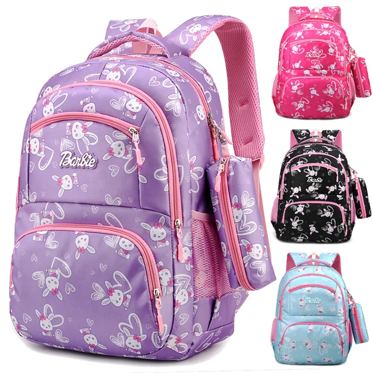 Promotion plaine rose simple partout imprimé doux mignon adolescent sac à dos pour les filles de 7e année