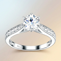 Cincin Pertunangan Wanita Enam Cakar 1ct Vvs D Gra Moissanite Perhiasan Perak 925 Berlapis Platinum Anti Luntur Tahan Air