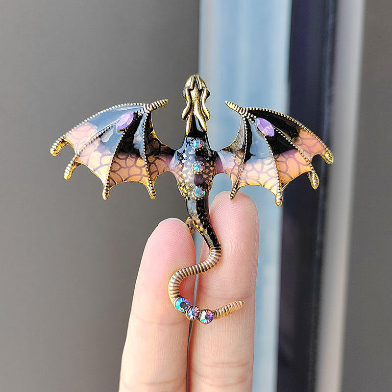 Minster Fashion Rhinestone Painted Enamel Dragon Brooch Fine Jewelry  Accessories