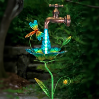 Fontaine à eau solaire transfrontalière en fer forgé pour jardin, avec lumière LED et mangeoire à colibris, à brancher au sol