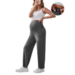Leggings de maternité à taille élastique réglable avec poche, écologiques, respirants, coupe ajustée, longueur intégrale, vêtements pour femmes enceintes - Product Image 2