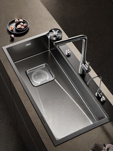 304 stainless steel sink large single basin lower left <b>drain</b> kitchen sink with dishwashing basin and garbage collection - Product Image 1