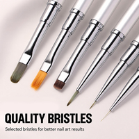 Pinceaux à ongles double embout avec logo personnalisé, 6 pièces, manche en métal, poils en nylon, ensemble de stylos pour la peinture, le traçage et la sculpture des ongles