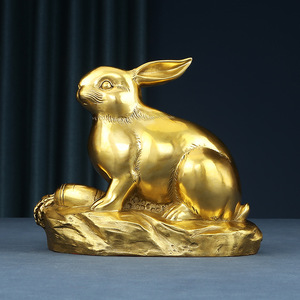 Copper Rabbit Figurine Yellow Traditional <b>Desk</b> Decor Home Office Gift Chinese New Year - Product Image 3