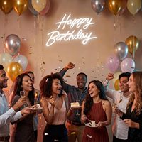 Lampu Neon LED Happy Birthday Multi Warna Custom IP65 Tahan Air, Dapat Diredupkan via USB, Lampu Latar Pesta untuk Acara Ulang Tahun