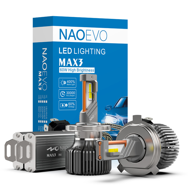 NAO Super Bright Max3 120W 13000 Lumens 6500K IP68 Waterproof Car LED Headlight Bulb 12V H4 Automotive Accessories
