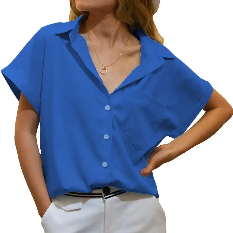 Short Sleeve Satin Blouse Women 2022 Summer Notched White Silk Shirt Elegant Office Lady Simple Button Up Casual Shirts
