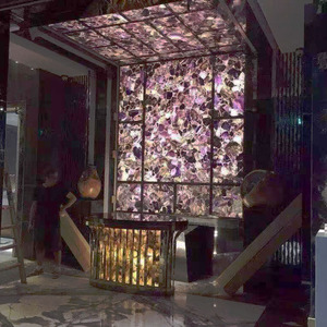 Dalles de pierre de cristal de fluorite translucide rétroéclairée naturelle de couleur violette pour panneau mural/comptoir/revêtement de sol - Product Image 1