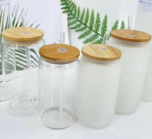 Entrepôt USA : Verre à bière droit transparent givré de 16 oz, vierge pour sublimation, avec couvercle en bambou et base en argile - Product Image 6