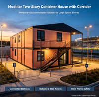 Bâtiment modulaire en acier à deux étages, structure en conteneurs, hébergement temporaire pour compétitions sportives, maison préfabriquée à deux étages, hôtel