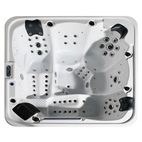Baignoire Spa Extérieure Carrée de Luxe Moderne en Acrylique Marron de Haute Qualité avec Massage et Lumières LED pour 4 Personnes, Bain à Bulles