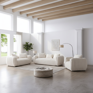 Ensemble de canapés modernes en velours côtelé crème |   Ensemble de meubles de salon 3 pièces avec canapé deux places et <span class=keywords><strong>fauteuil</strong></span> - Product Image 2