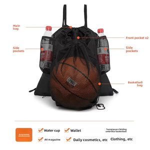 Sac à dos de basketball à cordon de serrage, pochette en maille pour fitness, <span class=keywords><strong>poche</strong></span> à cordon double pour équipement mouillé, multicolore, séchage rapide, grande capacité - Product Image 2