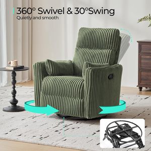 360 स्विवेल समायोज्य रेक्लियर चेयर आधुनिक कॉर्डरॉय ग्लाइडर के साथ 2 उच्च बैक वयस्क अवकाश ठोस लकड़ी के तकिए के साथ लिविंग रूम के लिए - Product Image 4