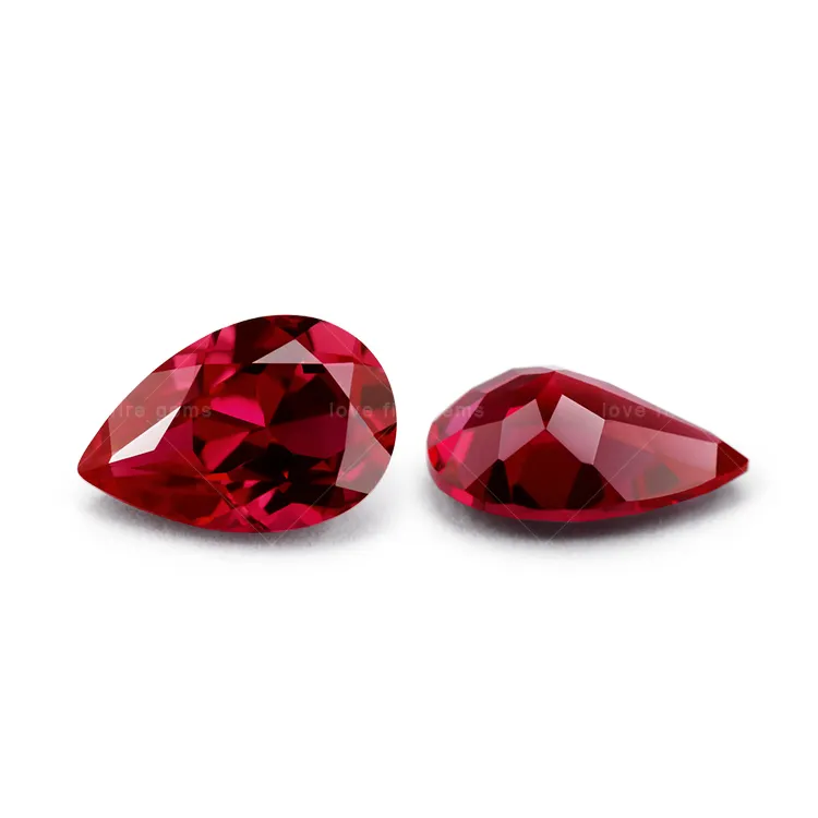 All sizes 3A loose rubi Pear cut corundum red ruby stone price per carat 5# synthetic gemstone red ruby
