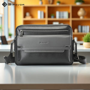 Personalizado 	 Bolsos de Mensajero de Cuero Genuino Negro y Gris Casuales para Negocios, Sacoche Homme, Bolsos Cruzados de Hombro Duraderos para Hombre - Product Image 1
