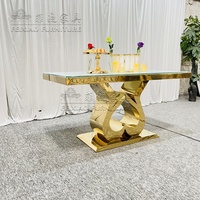 Meubles bon marché de partie d'événement d'hôtel Table de mariée et de marié Tables à manger de mariage de rectangle de dessus en verre d'acier inoxydable d'or