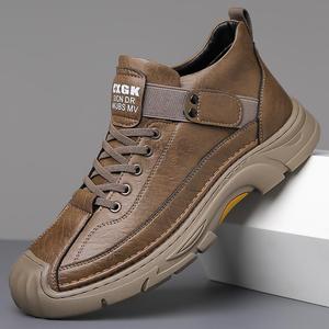 Bottes de randonnée en cuir pour hommes, bout rond, semelle extérieure en caoutchouc, semelle intermédiaire en EVA, amorties, chaussures de marche d'automne pour l'extérieur - Product Image 2