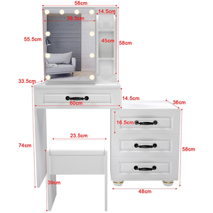 Meuble sur mesure avec 4 tiroirs, miroir de vanité éclairé blanc brillant pour filles, <span class=keywords><strong>commode</strong></span> en bois moderne pour chambre à coucher et salon - Product Image 5