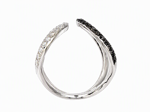 Bague ouverte à double boucle croisée en or 18 carats avec diamants naturels noirs et blancs, bijoux de luxe modernes et contrastés pour femmes, bijoux fins - Product Image 3