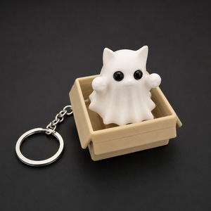 Llavero colgante impreso en 3D, serie Gato Fantasma Momia, clicker antiestrés para dedos, pequeño adorno - Product Image 5