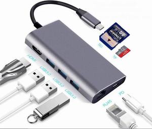 Hot Selling 8 1 Type C USB <strong>Hub</strong> for Macbook 4K Resolution 4 <strong>Interfaces</strong> USB 3.0 RJ45 SD Charging <strong>Data</strong> Made Aluminium Alloy - Product Image 1