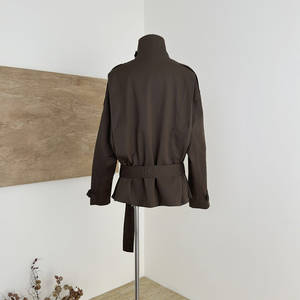 Manteau <span class=keywords><strong>trench</strong></span> pour femme, style rétro automne français, grand col montant, épaules larges, <span class=keywords><strong>court</strong></span>, double boutonnage, ceinture à nouer, doublure en polaire - Product Image 3