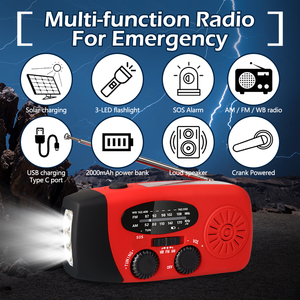 Đài phát thanh năng lượng mặt trời cầm tay, sạc lại được, dung lượng 5000mAh, tích hợp sạc điện thoại và đèn LED, hỗ trợ sóng WB/NOAA, dùng trong trường hợp khẩn cấp - Product Image 5