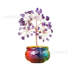 Natural Crystal Money <b>Tree</b> In Colorful Glass <b>Pot</b> For Desk Feng Shui Decoration Gift - Product Image 3