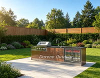 Îlot de cuisine extérieur en acier inoxydable haute performance avec grill, évier et unité barbecue pour jardin privé, villa, patio
