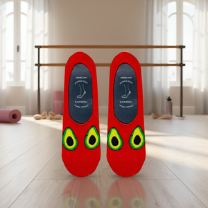 ถุงเท้ากีฬาซิลิโคนกันลื่นสีแดงลายอะโวคาโดสำหรับฝึกบัลเลต์ - Product Image 3