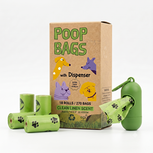 Sacs à déjections canines compostables à 100 %, marque privée, anti-fuites, écologiques, rouleaux de recharges pour sacs à déchets pour animaux de compagnie - Product Image 1