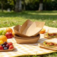 Barquette autoportante en papier kraft jetable, résistante à l'huile, avec pelliculage brillant, pour chips, snacks, sushi, nouilles, pique-nique, barbecue, aliments à la française
