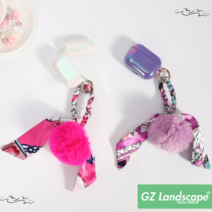 Fur Ball Tassels Macrame Scarf Keychain Decorate Silicone Protect Cover Cute Glossy <strong>Earphone</strong> case for airpods - Product Image 2