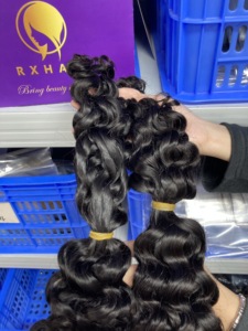 RXHAIR 100% 天然人发，用于编织，超双层拉丝发，散装 SDD 波西米亚辫子，浓密而饱满，意大利卷发 # 1b - Product Image 3