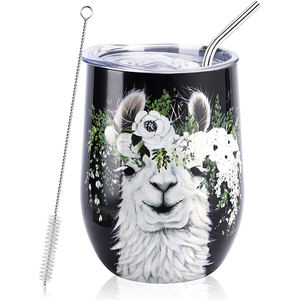 Vaso de Vino con Tapa y Pajita NymphFable Llama Alpaca Gifts, Vaso de Vino sin Tallo de 12 oz, Acero Inoxidable Aislado - Product Image 1
