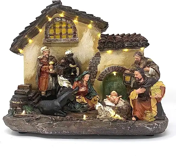 Polyresin Holy Decoration Stable Nativity Scene Collectable Decor Light-up and Battery