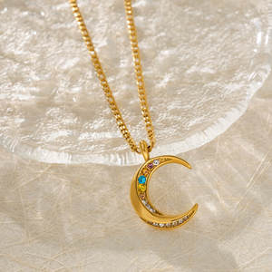 Collier pendentif lune MYNECK pour femme, en acier inoxydable plaqué or 18 carats PVD, résistant au ternissement, <span class=keywords><strong>style</strong></span> chrétien, tendance et mode - Product Image 5