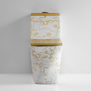 Thiết kế hiện đại vuông gốm một mảnh nhà vệ sinh bát commode thiết bị vệ sinh màu trắng và vàng phòng tắm tầng gắn vàng Nhà vệ sinh - Product Image 4