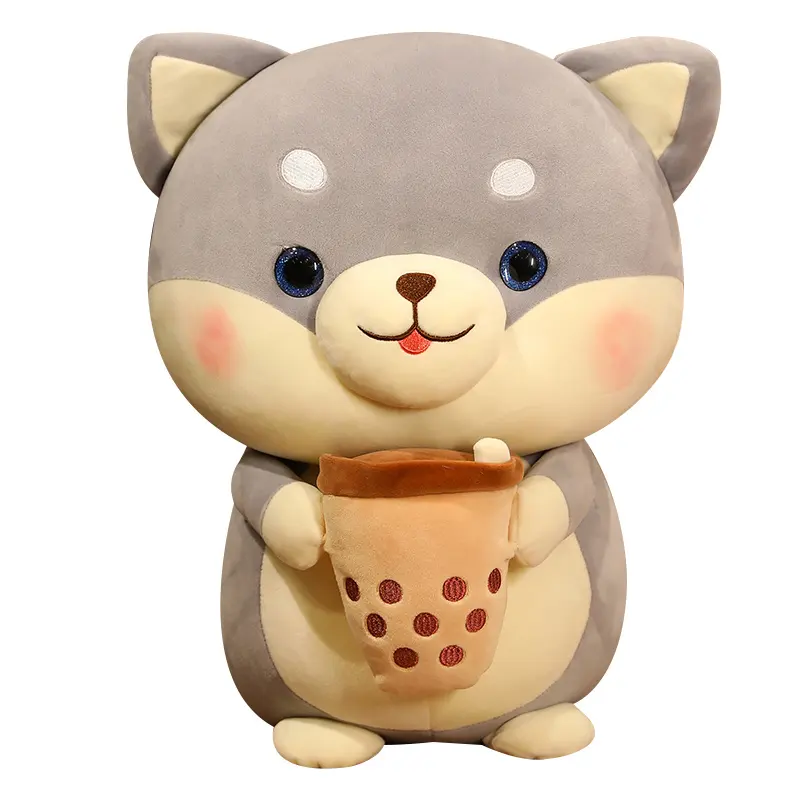 Cute Shiba Inu Plush Dog Toys With Bubble Tea Toys Stuffed Soft Animal Boba Pillow Dolls for Girls Kids Birthday Gifts