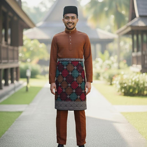 Borong Kilang OEM Jahit Pukal Baju Melayu Merah Chilli Casual Autumn Regular Fit Private Label Production Custom Designer Brand - Product Image 2