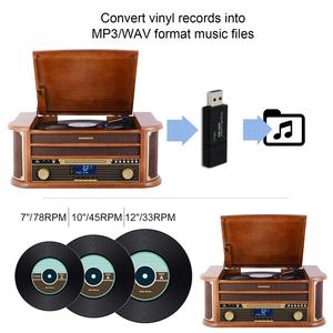 Système stéréo classique en bois naturel avec connexion Bluetooth, lecteur de disques vinyles, radio AM/FM, lecteur de <span class=keywords><strong>CD</strong></span>, cassette, USB, fente SD, lecteur MP3 - Product Image 4