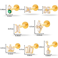 Pendientes de Titanio ASTM F136 de Grado Implante Maina G23 para Oreja y Labio, Joyería para Piercing de Cartílago, Labret, Hélice y Tragus con Zirconia y Sistema Push-Pin