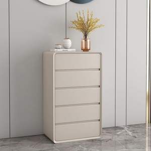 Cómoda de madera maciza tapizada, estilo crema italiano, gabinete de almacenamiento para dormitorio, gabinete de almacenamiento para sala de estar, tres cajones - Product Image 3