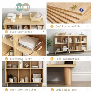 Casier de rangement en bois à deux niveaux et à deux niveaux Étagère polyvalente pour bureau à domicile Conception à quatre compartiments - Product Image 4